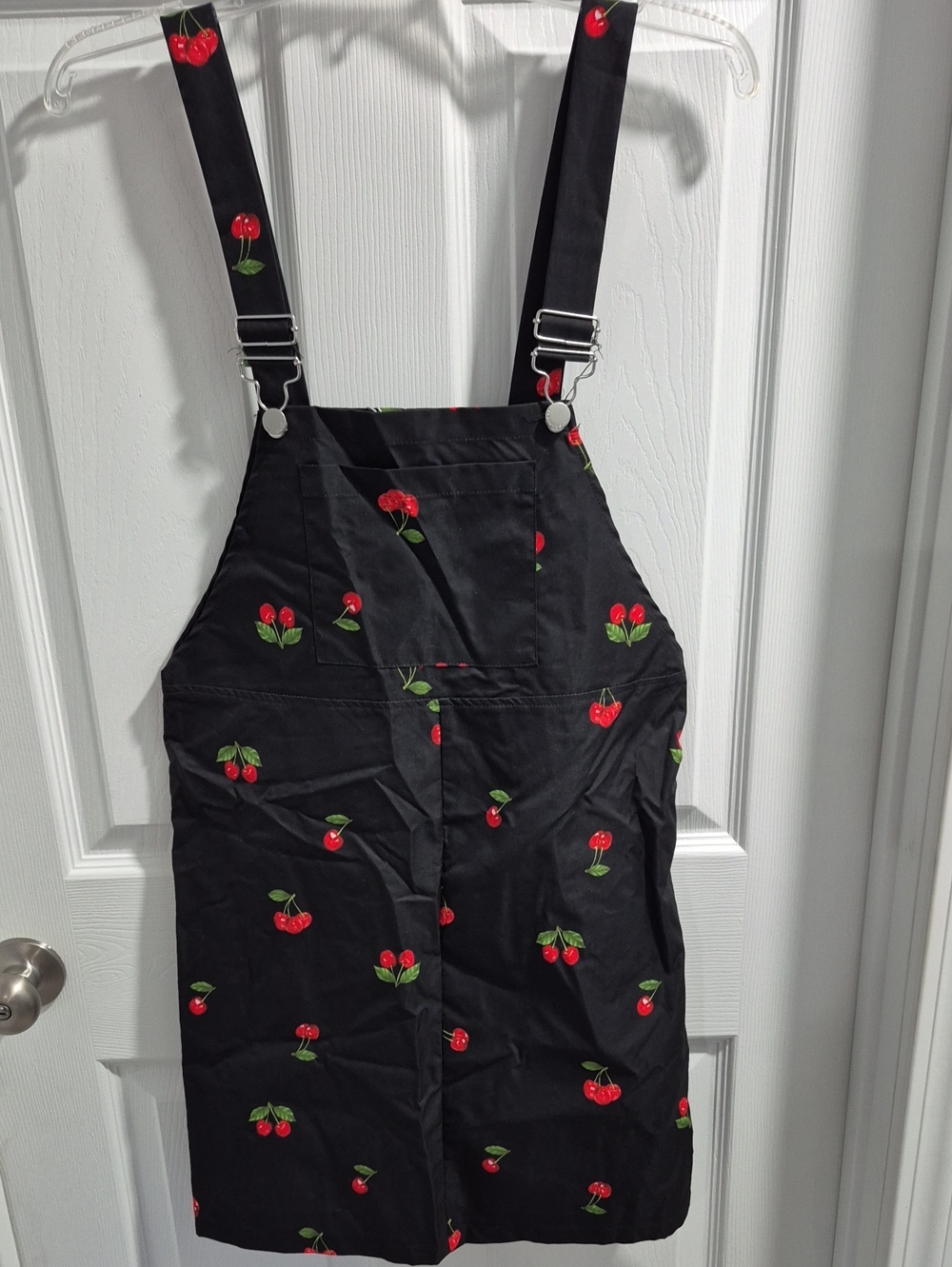 SHEIN Black Pinafore Dress with Red Cherry Print